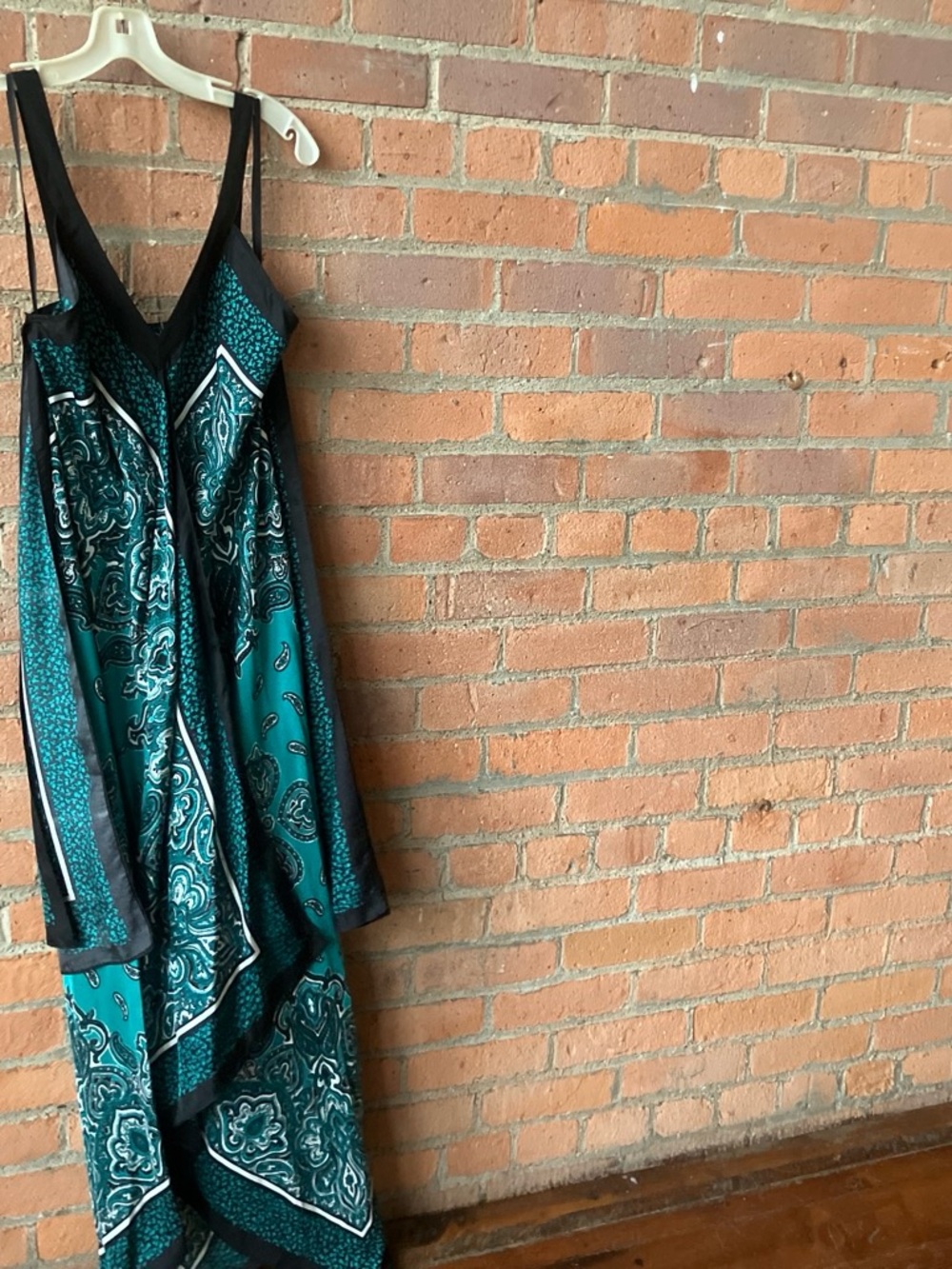 Teal Paisley Maxi Dress with Black Trim